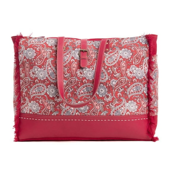 Myra Bag Western Leather Weekender Bag for Women - Upcycled Shoulder Handbag Pink and Red