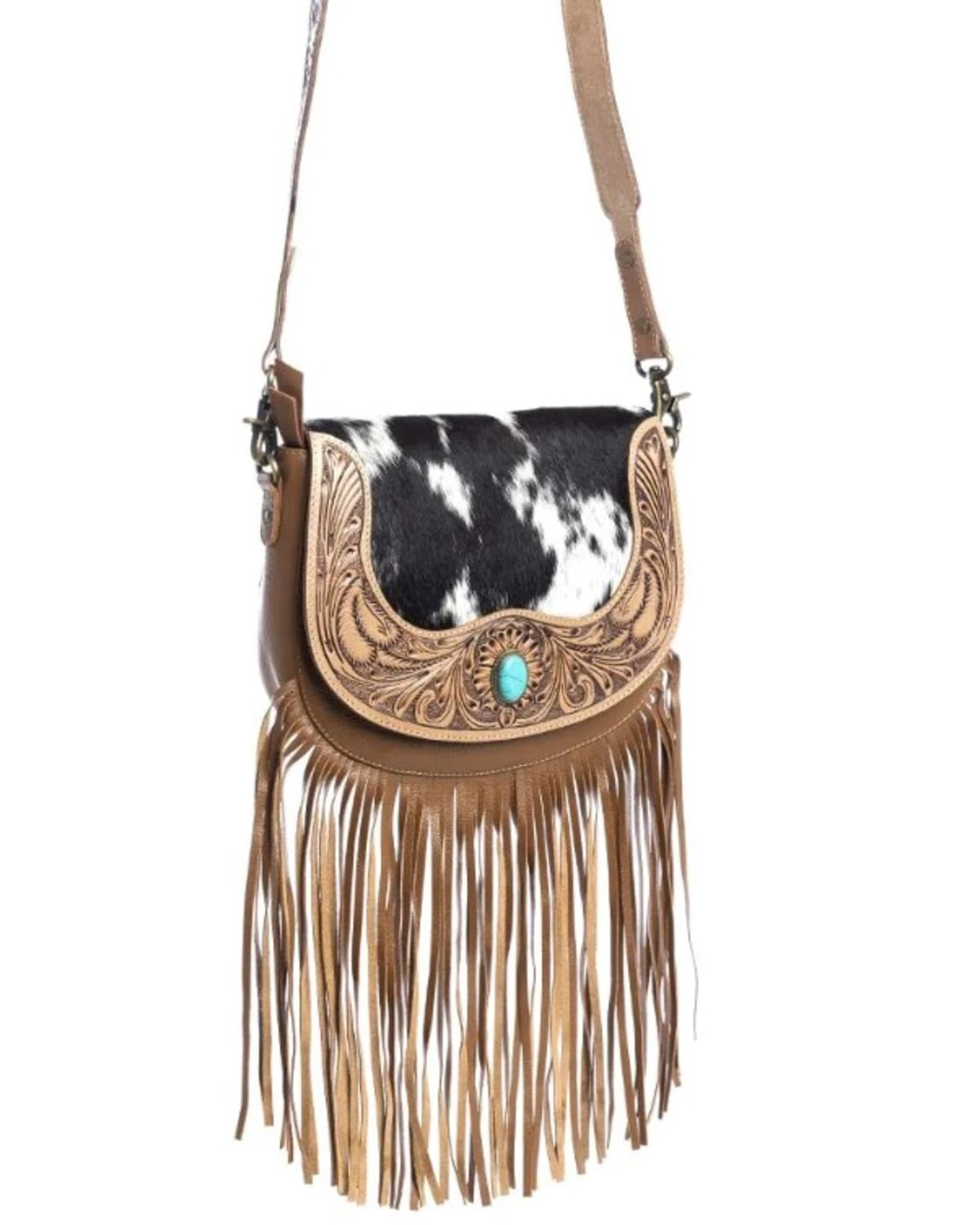 Boho Handbag Myra Western Leather & Canvas Shoulder Bag For 