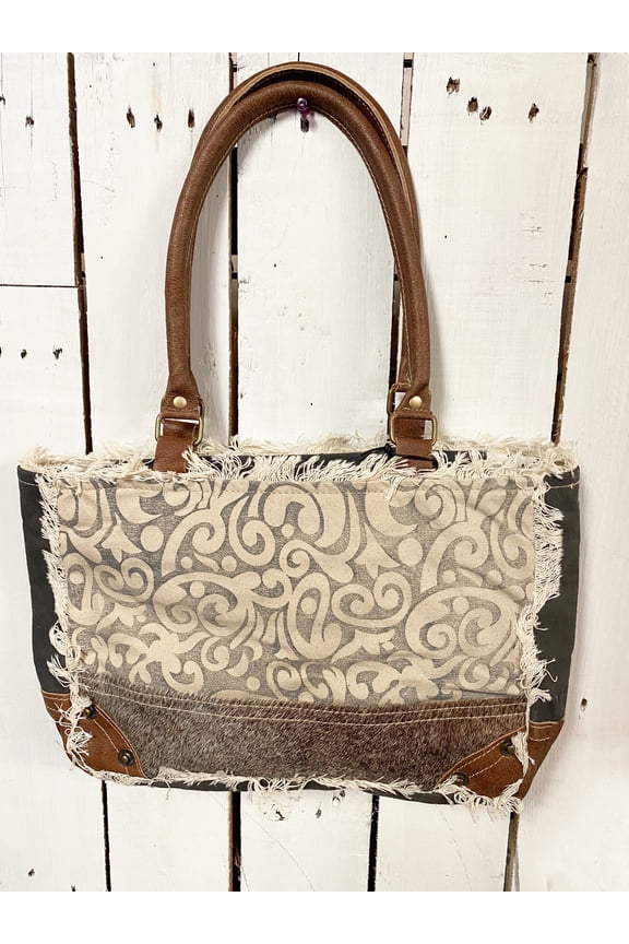 Womens Leaf Print Upcycled Canvas Hairon Small Bag
