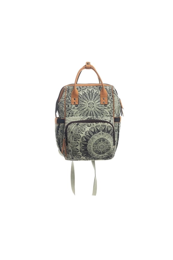 Myra Diaper Bag Women's Western Upcycled Canvas Leather Backpack Handbag Green