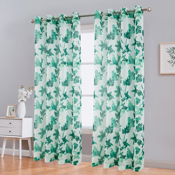 Window Panel Print Myra Floral Printed Semi-Sheer Grommet Window Panel, Green, 54x84 ...