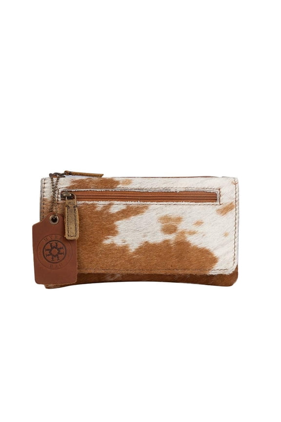 Myra Wildfire Leather and Hairon Cowhide Wallet - 7.5x4" Print Wallets for Women, Brown and White, Long, Western Cowprint, Boho Style, Country Stuff, Cowgirl Gifts for Women, Mom, Sister, Aunt Y101