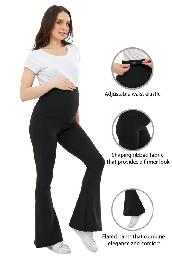 Myra8230 Shaping Ribbed Seasonal Spanish-Style Adjustable Waist Maternity Leggings