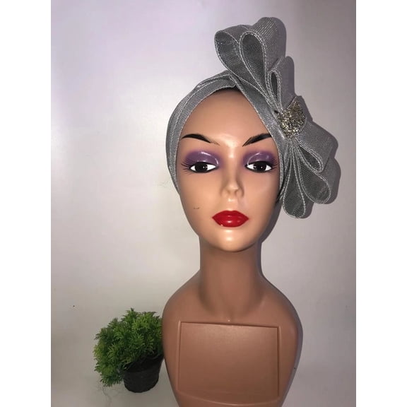 Myral Classy Head Wrap for Queens, Grey Turban with Bow