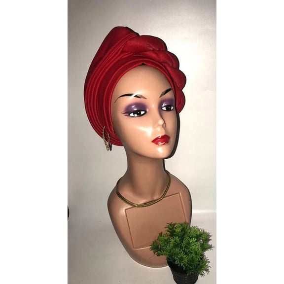 Myral Classy Head Wrap for Queens, Turban with Twist - Red