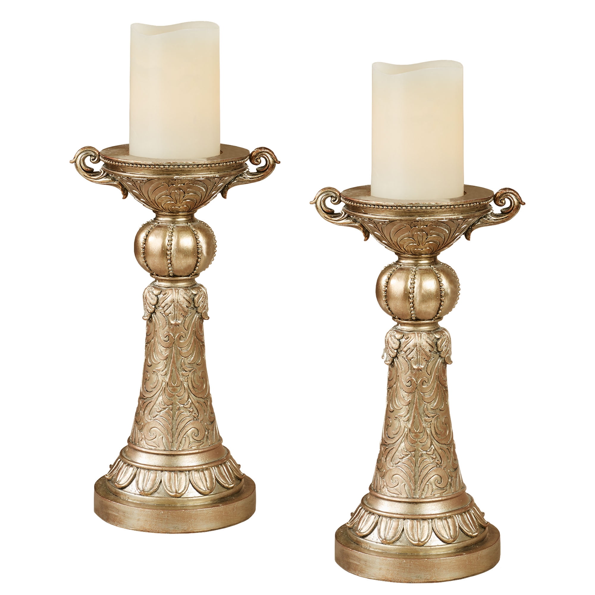 Myrian Satin Gold Resin Traditional Candleholders Pair
