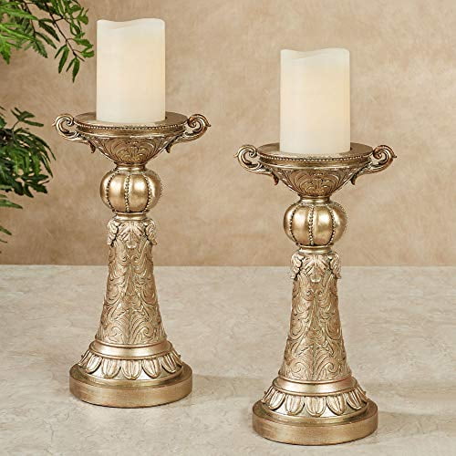 Myrian Satin Gold Resin Traditional Candleholders Pair