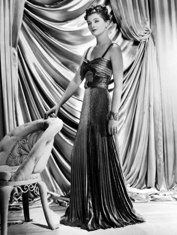 Myrna Loy Wearing Green And Yellow Gold Pleated Metallic Evening Gown Canvas Art - (16 x 20)