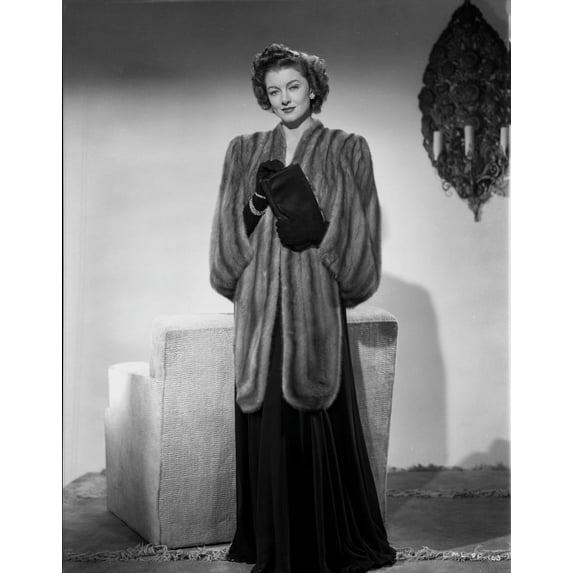 Myrna Loy standing in Robe with Gloves Photo Print (24 x 30)