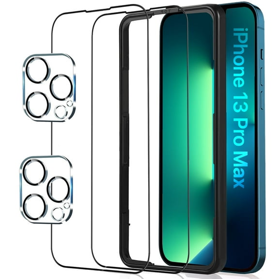 Myron 2 Pack Screen Protector Compatible for iPhone 13 Pro Max 6.7-inch [Premium Tempered Glass] with 2 Pack Camera Lens Protector, [Easy Installation Tray] Case Friendly