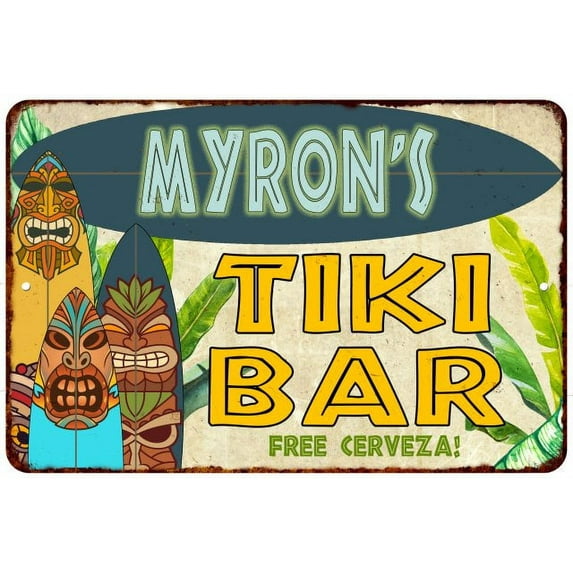 Myron's TIKI BAR Island Sign Metal Wall Decor 8 x 12 High Gloss Metal 208120058353
