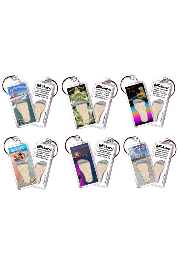 Myrtle Beach FootWhere Keychains. (MBSC100 - Assorted) 6 Piece Set.