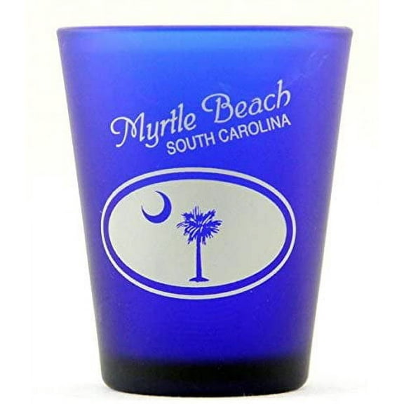 Myrtle Beach SC Palm Moon Cobalt Blue Frosted Shot Glass