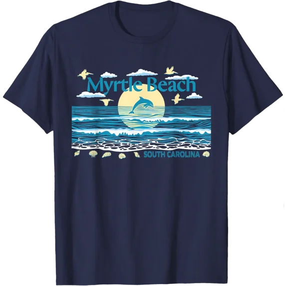 Myrtle Beach Sc Dolphin Pelican Waves Beach Vacation T-Shirt