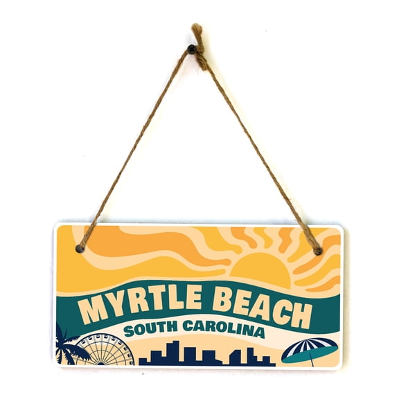 Myrtle Beach, South Carolina 5x10 Hanging Plus Wall or Door Sign | Rustic Twine | Famous US Beaches Souvenir