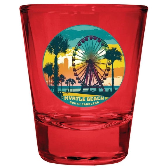Myrtle Beach South Carolina Design C Souvenir Full Color 2 oz Round Shot Glass Red