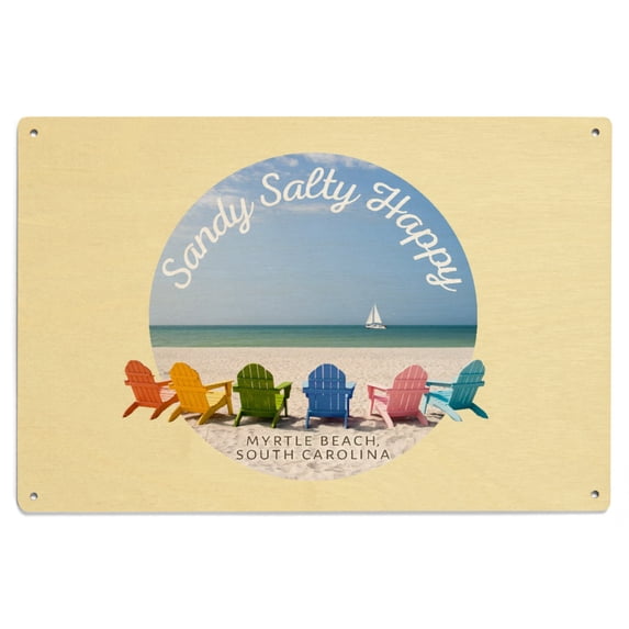 Myrtle Beach, South Carolina, Sandy Salty Happy, Contour Birch Wood Wall Sign (6x9 Rustic Home Decor, Ready to Hang Art)