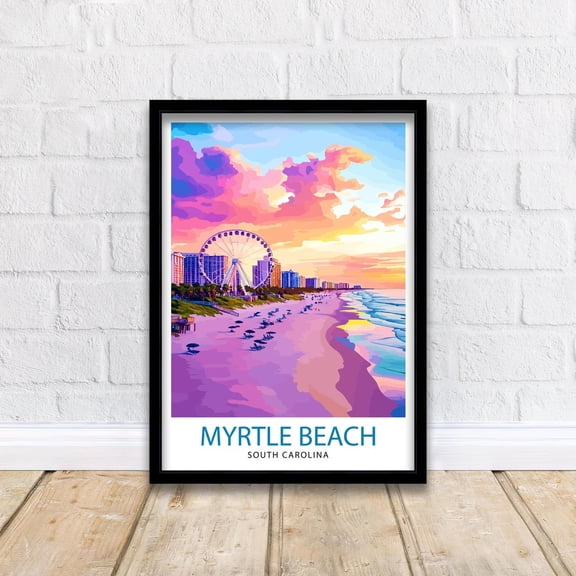 Myrtle Beach South Carolina Travel Print Wall Decor Wall Art Myrtle Beach Landscape Wall Hanging Home Décor Coastal Gift Art Lovers Beach, Poster Only