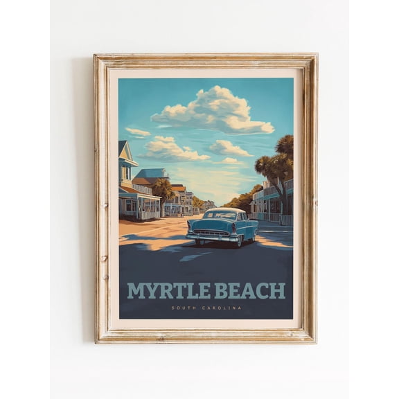 Myrtle Beach South Carolina Vintage Coastal Travel Wall Art, Stretched Canvas 16x20in