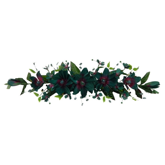 Myrtle Green Wine Red Magnolia Dogwood 40in Artificial Polysilk Faux Fake Flower Hand Wrapped Swag for Craft Bouquet Arrangement Wedding Arch Floral Wall Aisle Decor (Hunter Green Burgundy, Set of 2)