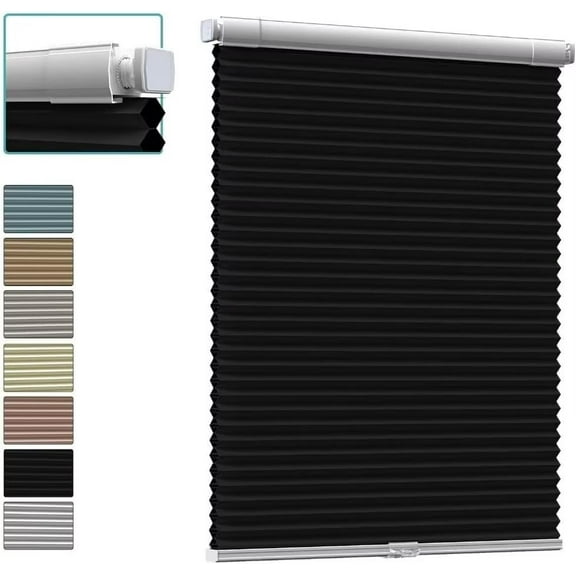 Myshade No Drill Blackout Shades Tension Cordless Cellular Blinds for Indoor Windows No Tools Window Blinds & Shades Black 28W*36H