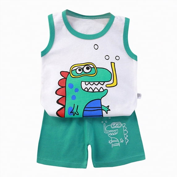 Myshe Baby Boy Girls Toddler Summer Outfit Short Sleeve T-shirt Elastic Waist Shorts 2 Piece Short Set Summer Outfits For 18-24 Months 2t 3t 4t 5t 6t Summer Outfits kids,Green,2-3 Years