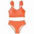 thumbnail image 1 of Myshe Girl's Two Piece Metallic Shell Bikini Sets Cut Out Ruffle Top High Waist Hipster Swimsuit Orange,5-6 Years, 1 of 7
