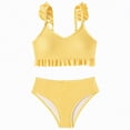 thumbnail image 1 of Myshe Girl's Two Piece Metallic Shell Bikini Sets Cut Out Ruffle Top High Waist Hipster Swimsuit Yellow,11-12 Years, 1 of 7