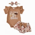 thumbnail image 1 of Myshe Newborn Baby Girl Western Outfit My First Rodeo Short Sleeve Ruffle Romper Skirt Headband Set Summer Clothes,Brown,0-3 Months, 1 of 7