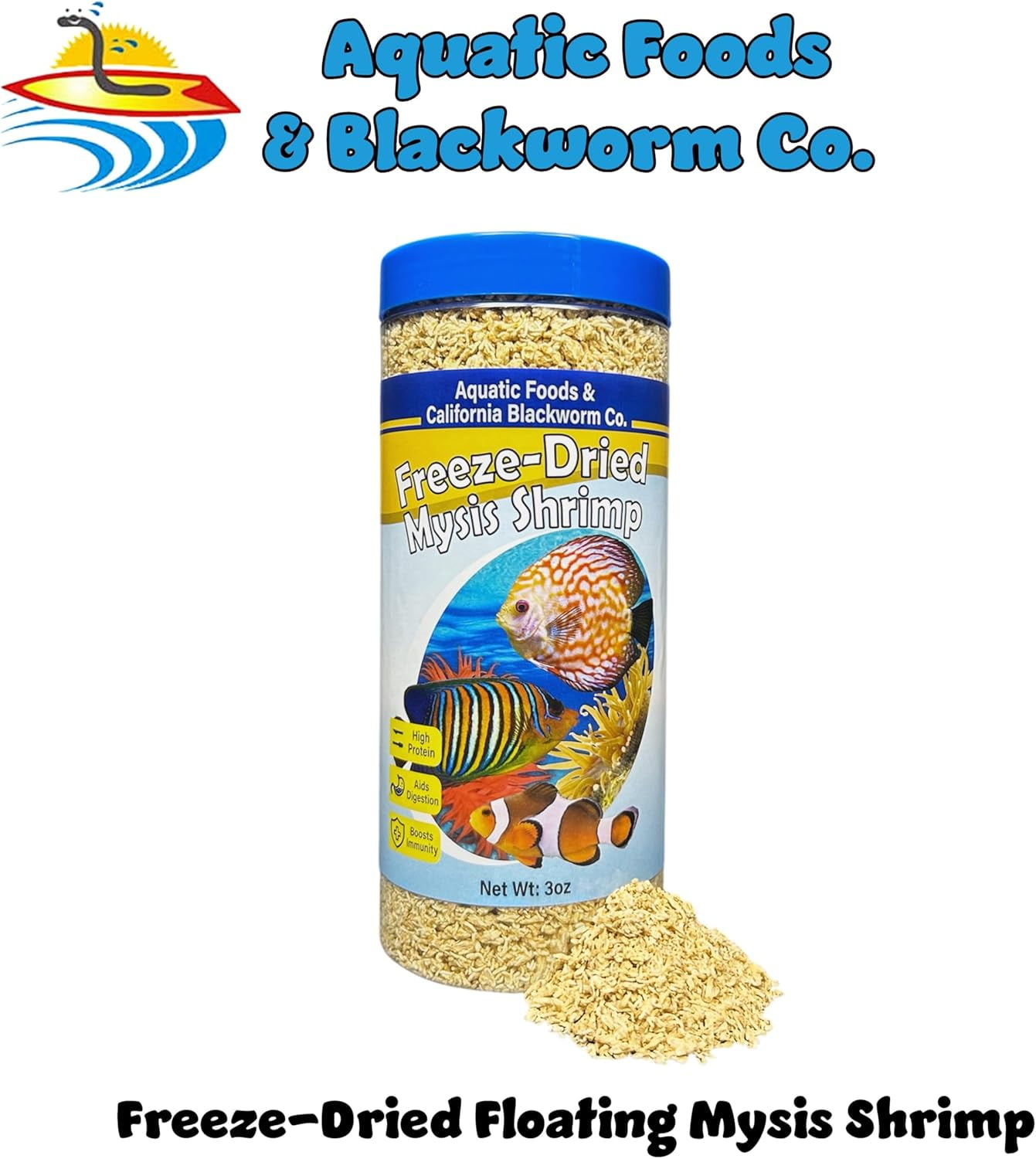 Mysis Shrimp, Freeze Dried Mysis Shrimp for Marine Fish, Corals, Anemones, Cichlids, Discus, Goldfish, Bettas, All Tropical Fish 3oz Canister