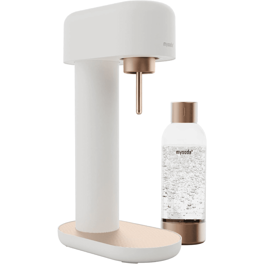 Mysoda Ruby 2 Sparkling Water Maker Silent Nordic Design White Copper with 1L Bottle