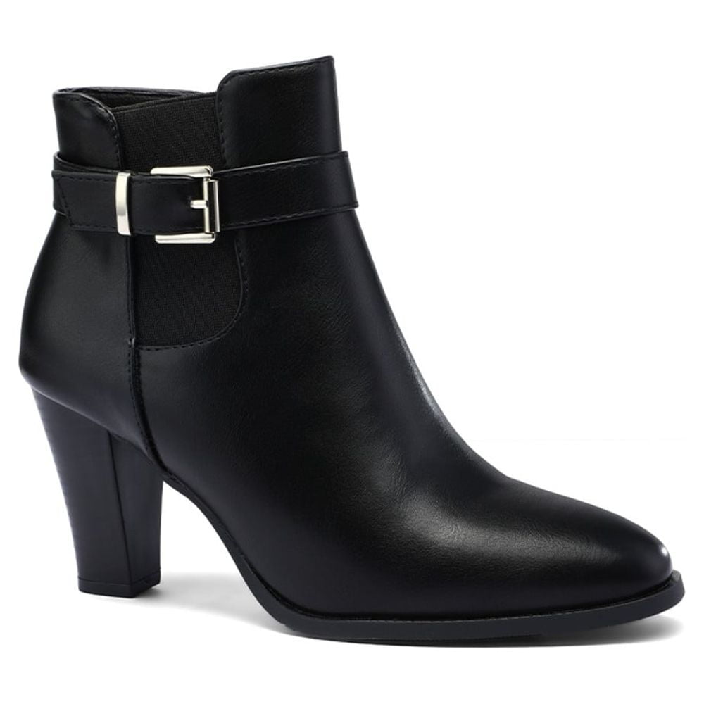 Mysoft Women's Fashion Zipper Booties Black Ankle Boots Buckle Strap
