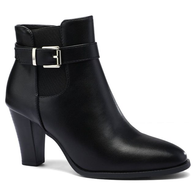 Mysoft Women's Fashion Zipper Booties Black Ankle Boots Buckle Strap
