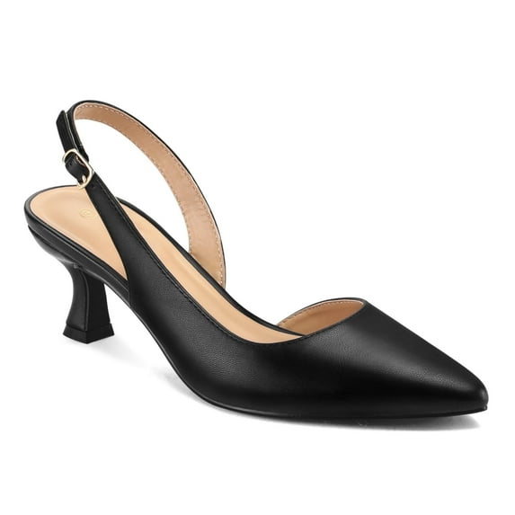 Pennysue Women's Slingback Heels Black Pu Pointed Toe Dress Pumps 9.5M