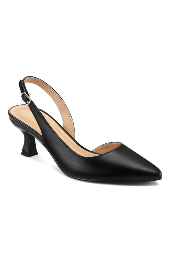 Pennysue Women's Slingback Heels Black Pu Pointed Toe Dress Pumps 9M