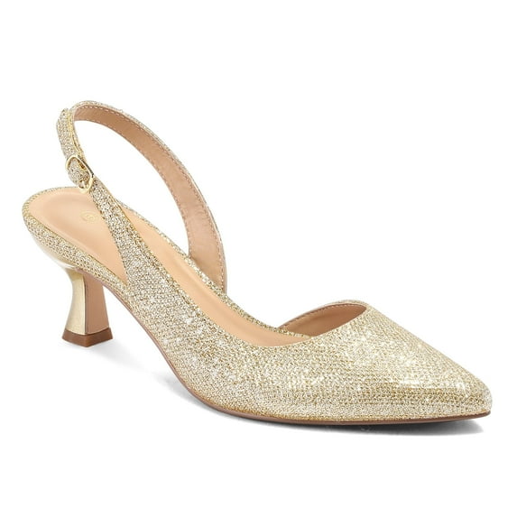 Pennysue Women's Slingback Heels Gold Glitter Pointed Toe Dress Pumps 9M