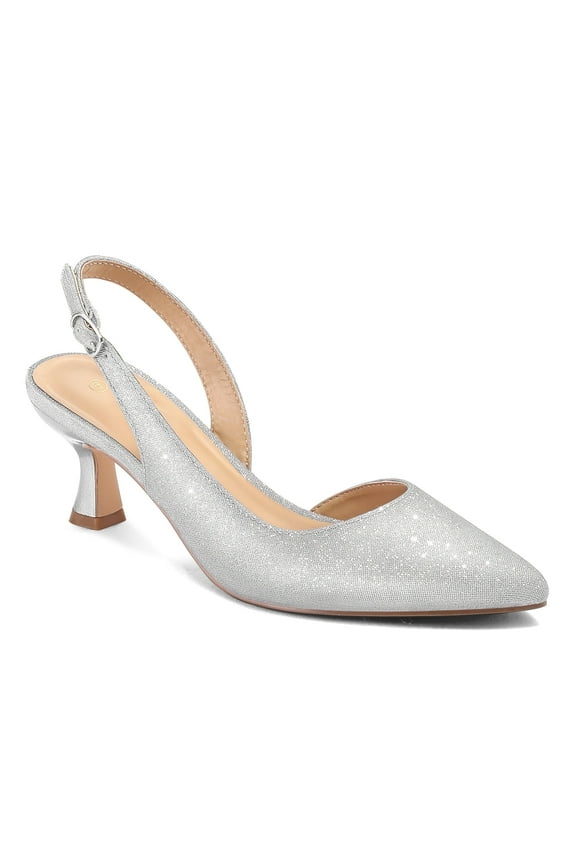 Pennysue Women's Slingback Heels Silver Pointed Toe Dress Pumps 8M