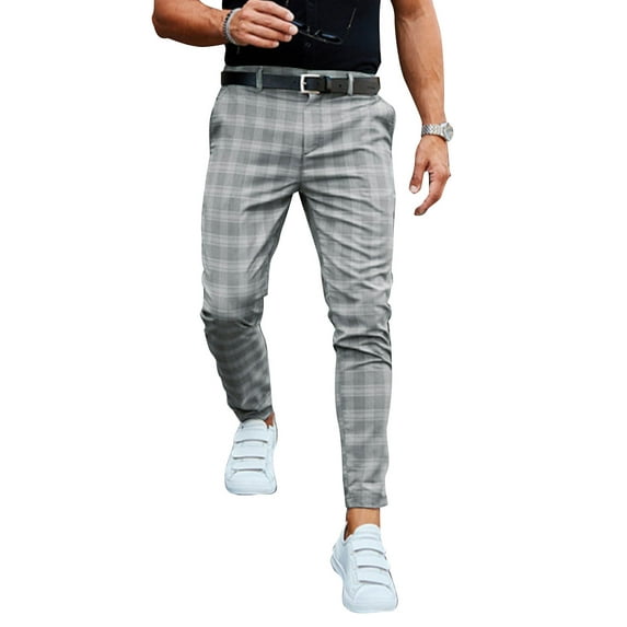 Mysszz Check Slim Pantaloons Trousers Zip Pockets Men Casual Pants