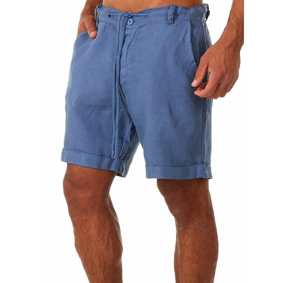 Mysszz Men's Casual Drawstring Pockets Linen Shorts Pants