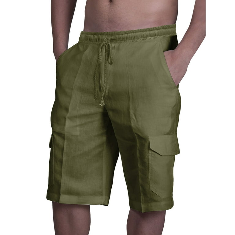 Mysszz Men s Casual Pantaloons Elastic Waist Pockets Drawstring Cotton Linen Shorts Walmart