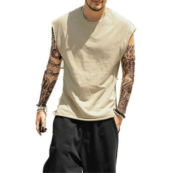 Mysszz Men's Casual Solid Color Sleeveless Vest Shirts Tops