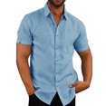 thumbnail image 1 of Mysszz Men's Cotton Linen Summer Button Turn-down Collar Short Sleeve Shirt Tops, 1 of 2