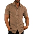 thumbnail image 1 of Mysszz Men's Cotton Linen Summer Button Turn-down Collar Short Sleeve Shirt Tops, 1 of 2