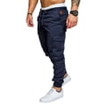 thumbnail image 1 of Mysszz Men's Drawstring Elastic Waist Solid Color Pockets Cargo Pants, 1 of 3