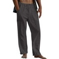 thumbnail image 1 of Mysszz Men's Thin Summer Cotton Linen Elastic Waist Solid Color Pocket Straight Fit Full Length Pants, 1 of 4