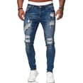 thumbnail image 1 of Mysszz Mens Chino Pant Solid Color Mid Waist Denim Ripped Jeans with Pockets, 1 of 2