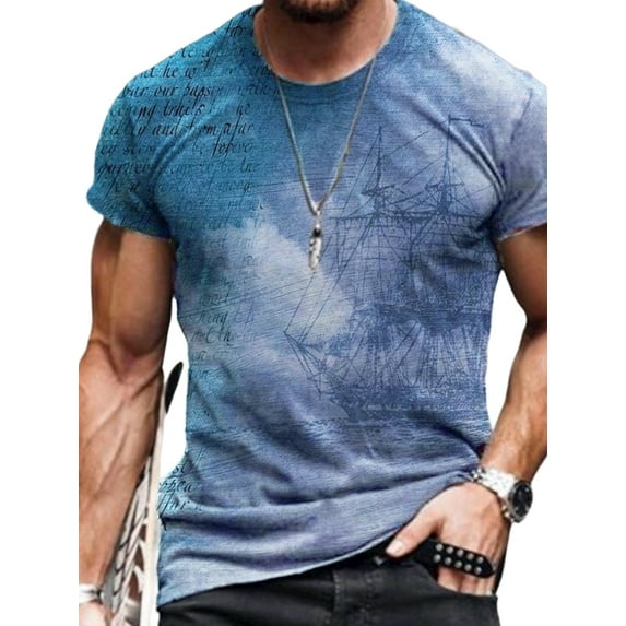Mysszz Mens Short Sleeve Round Neck Printing Casual T-Shirt Tops