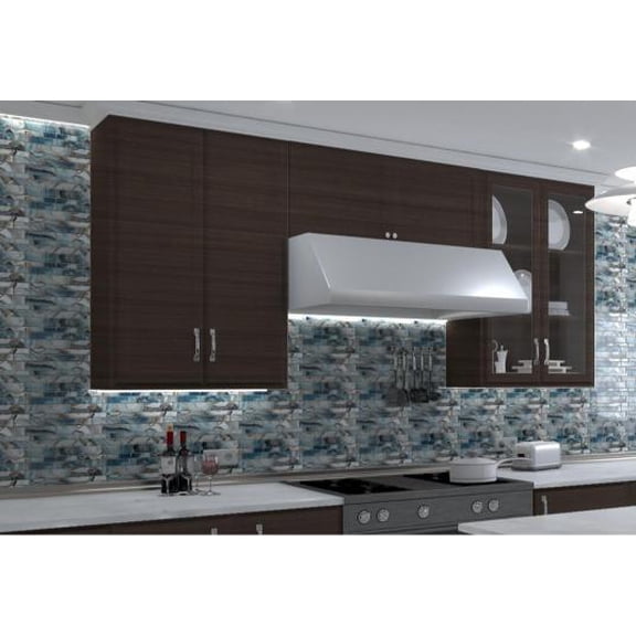 Myst Capri Blue Brick Joint Marble Look Polished Glass Mosaic Wall Tile