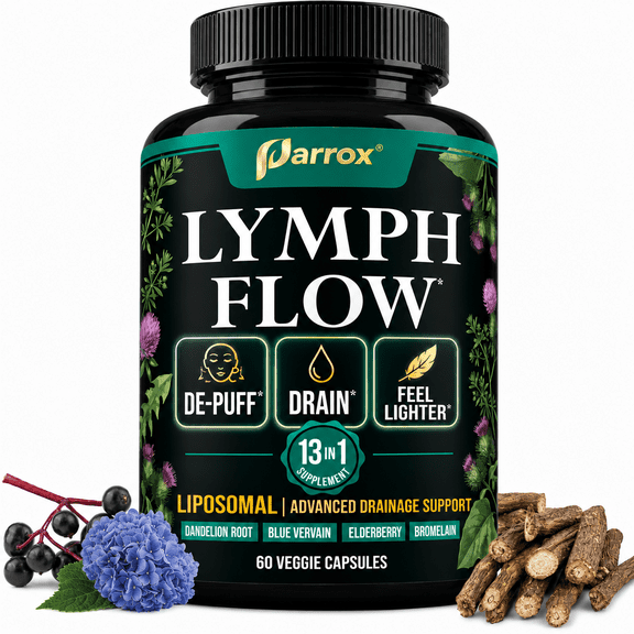 Liposomal Lymphatic Drainage Supplement with Cleavers, Dandelion Root, Red Clover, Burdock Root, Blue Vervain, Elderberry, Turmeric, Mullein, Black Seed, Chlorophyll & BioPerine, 60 Capsules