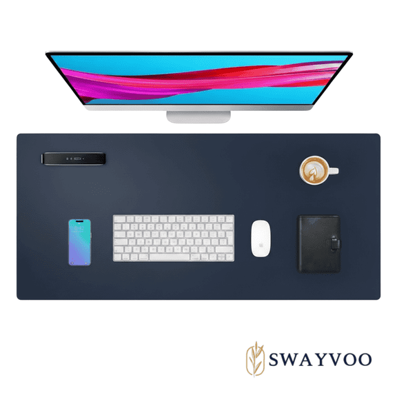 Swayvoo Waterproof Leather Desk Protector Mat with Non-Slip Base for Office and Home Use, Dark Blue